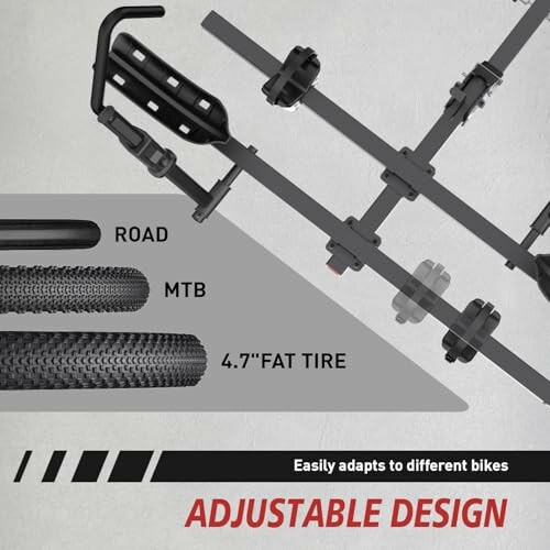 Adjustable bike rack compatible with road, MTB, and fat tires.
