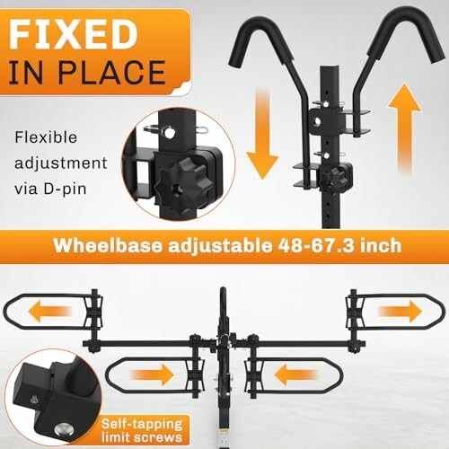 Bike rack with adjustable wheelbase and secure mounting features.