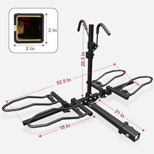 Bike rack with detailed dimensions for mounting.