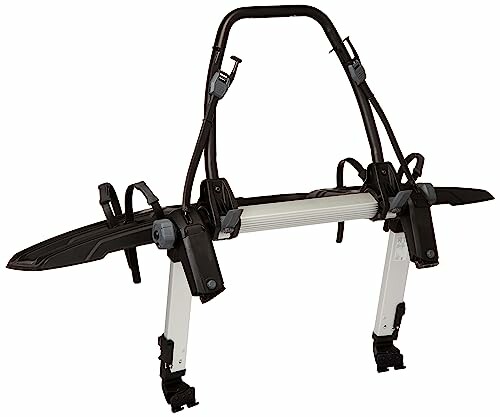 Car bike rack with adjustable straps and support bars.