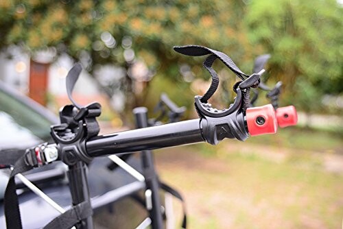 Close-up of a bike rack mounted on a vehicle