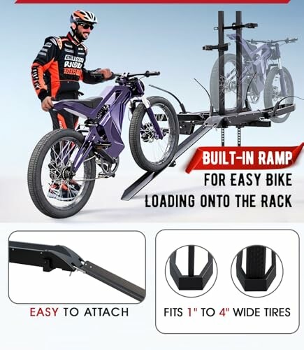 Man loading bike onto rack with built-in ramp