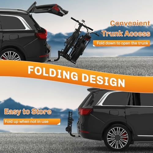 Car with folding bike rack for convenient trunk access.