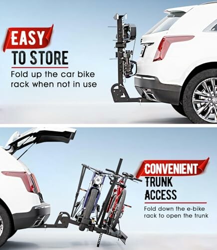 Car bike rack showing storage and trunk access features.