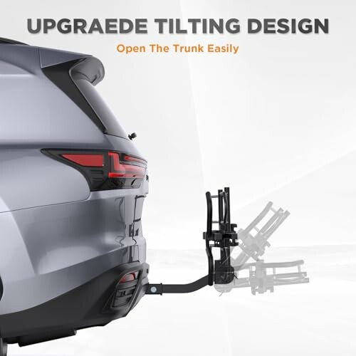 Car with a tilting bike rack attached to the back