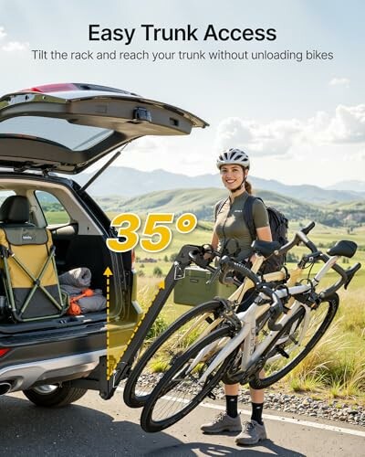 Person using bike rack with easy trunk access.