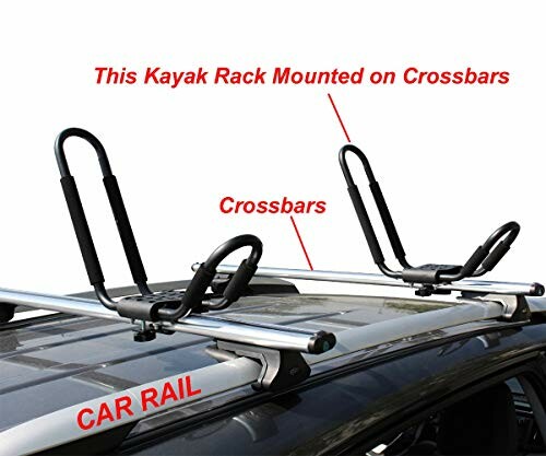 Car roof with kayak rack mounted on crossbars