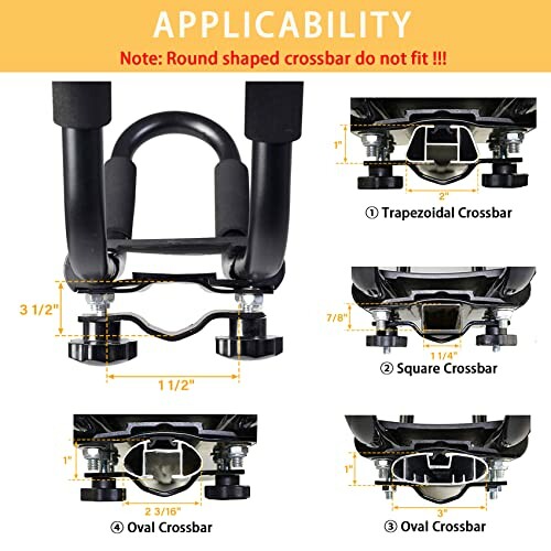 Car roof rack crossbar compatibility diagram with trapezoidal, square, and oval crossbars.