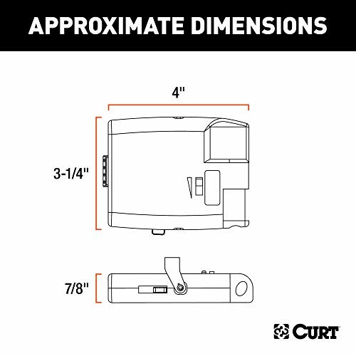 Diagram showing approximate dimensions of a CURT brake controller.