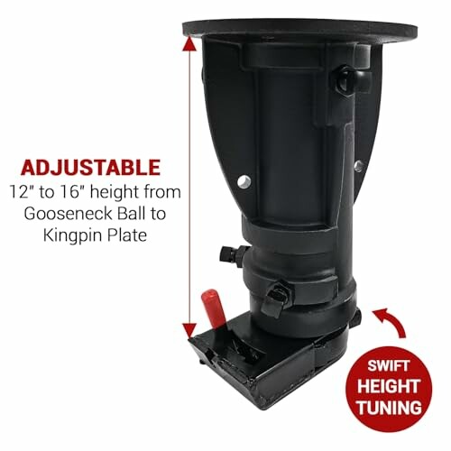 Adjustable gooseneck ball to kingpin plate adapter with height tuning.