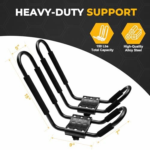 Heavy-duty kayak rack with 150 lbs capacity and alloy steel construction.