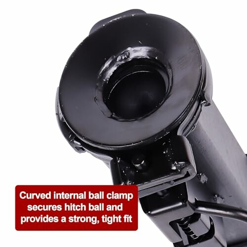 Close-up of a hitch ball clamp with text description.