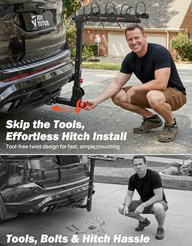 Comparison of tool-free and traditional hitch installation.