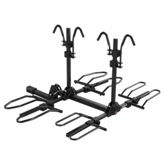 Hitch-mounted bike rack for two bicycles.
