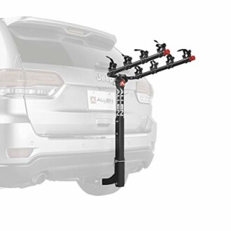 Rear bike rack attached to a Jeep SUV.