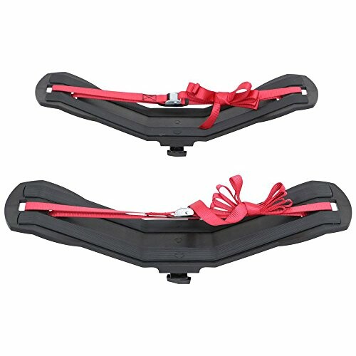 Pair of black kayak car rack pads with red straps.