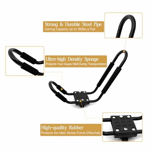 Kayak carrier rack with steel pipe, high-density sponge, and rubber protection