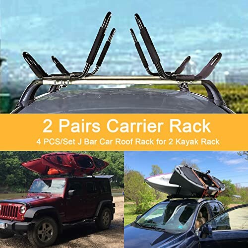 Kayak Roof Rack 2 Pairs J-Bar Carrier Holder