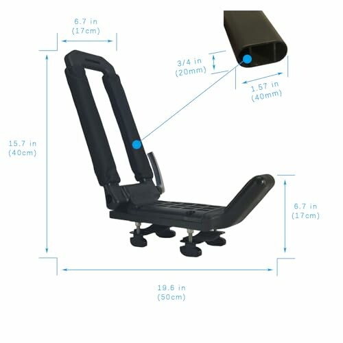 Kayak roof rack with dimensions labeled.
