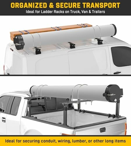 Secure transport solutions for ladder racks on vehicles.