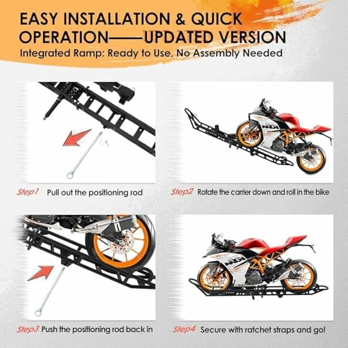 Motorcycle carrier installation steps with images and instructions.