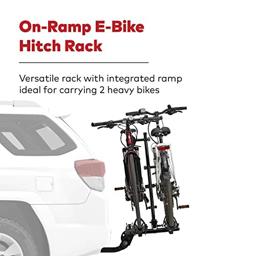 Car with an on-ramp e-bike hitch rack carrying two bikes