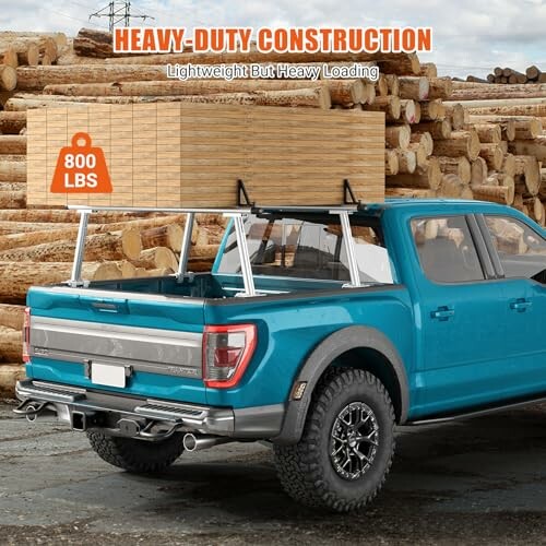 Pickup truck with bed rack carrying 800 lbs of lumber.