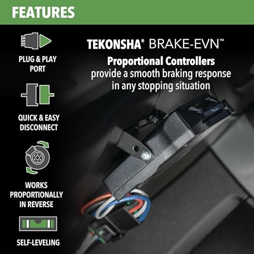 Features of Tekonsha Brake-EVN Proportional Controllers for smooth braking.