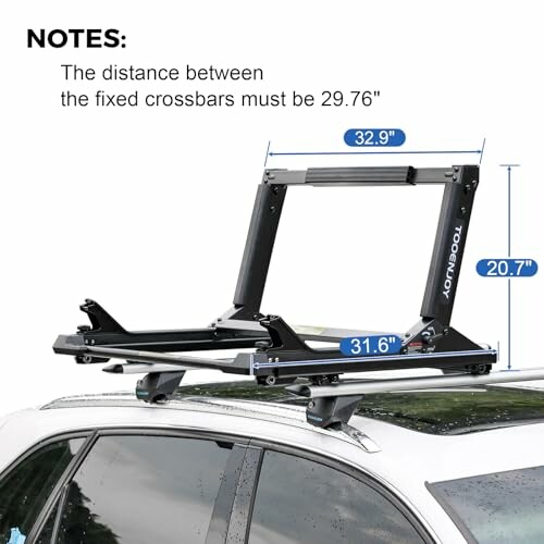 Diagram showing roof rack dimensions on a car.