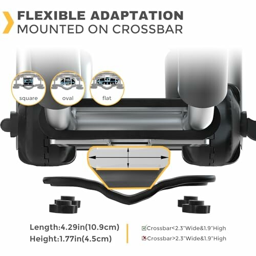 Flexible adaptation for roof rack mounted on crossbar with different shapes.