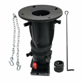 Trailer jack foot plate with chain and accessories.