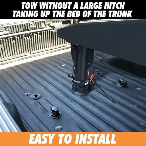 Truck bed with hitch installed, emphasizing easy installation.