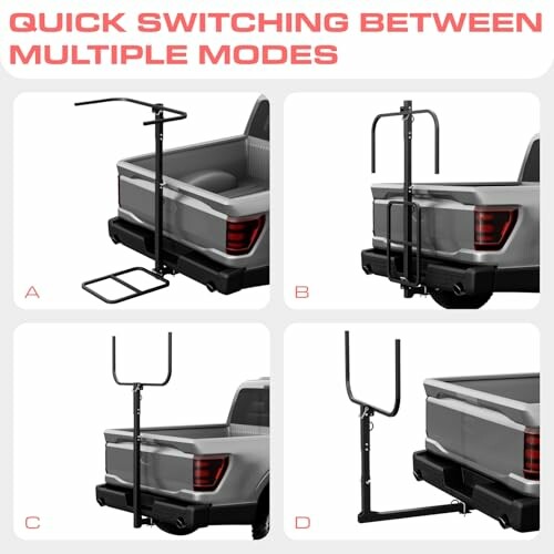 Truck bed rack with multiple modes for versatile use.