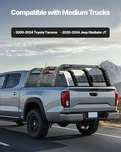 Truck with a compatible rack for Toyota Tacoma and Jeep Gladiator JT.