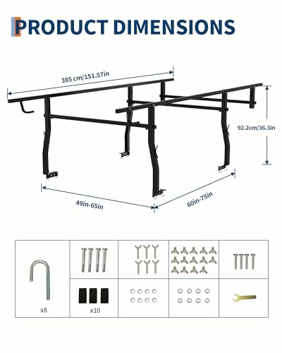 Truck rack dimensions and components layout.