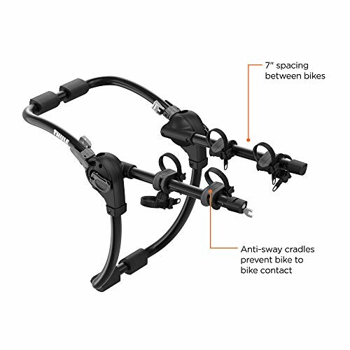 Trunk bike rack with adjustable arms and anti-sway cradles for secure transport.