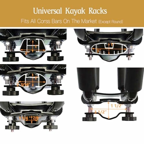 Universal kayak racks showing dimensions for cross bars.