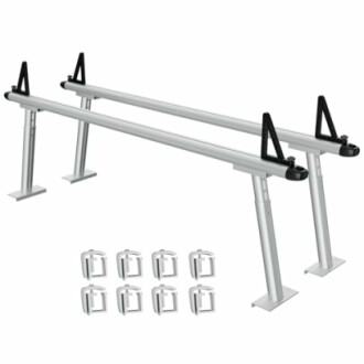 Van roof rack system with mounts and brackets.
