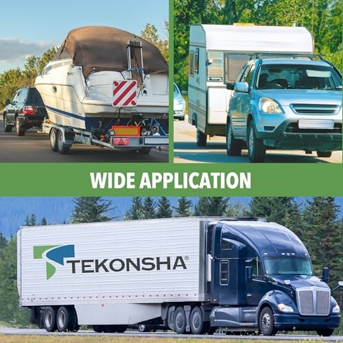 Various vehicles towing trailers, showcasing wide application.